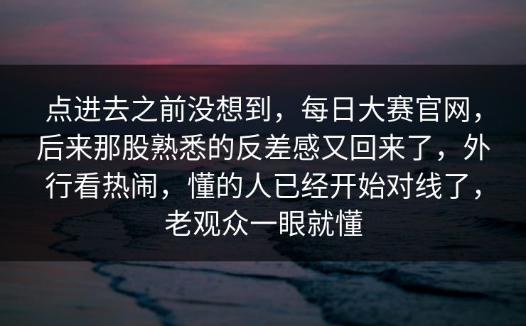 点进去之前没想到，每日大赛官网，后来那股熟悉的反差感又回来了，外行看热闹，懂的人已经开始对线了，老观众一眼就懂